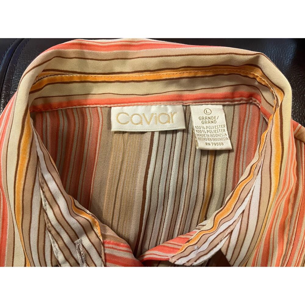 VTG 70s Dagger Collar Disco Stripe Sheer Angel Sleeve Orange Cream Button Y2K - Picture 3 of 9